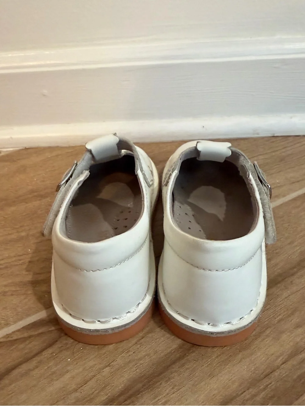 L’Amour White Selina Scalloped T-Strap Mary Jane’s